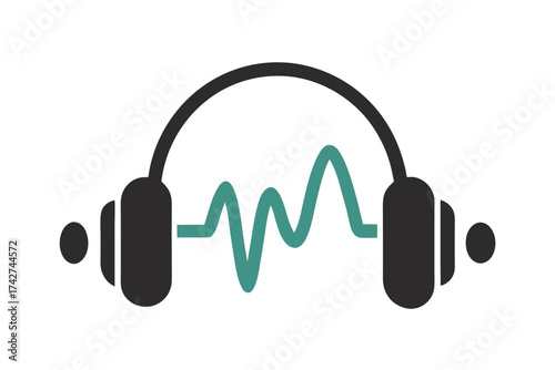 Simple Headphones with Sound Wave on White Background Design