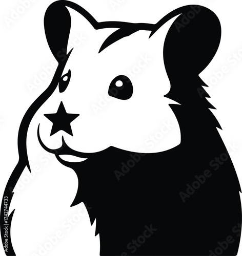 Illustrator Vector Guinea pig head with star tattoo silhouette