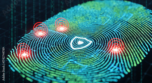 Finger print scan close up for identity security, fraud prevention concept