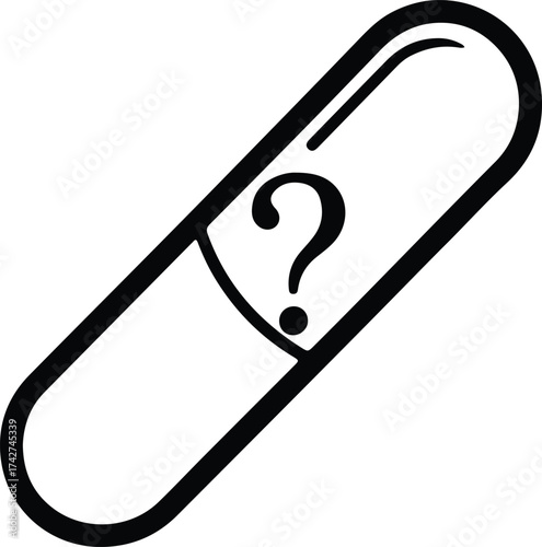 Illustrator Vector Medical capsule pill with question mark inside silhouette