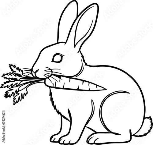 Illustrator Vector Rabbit eating a carrot vector illustration silhouette