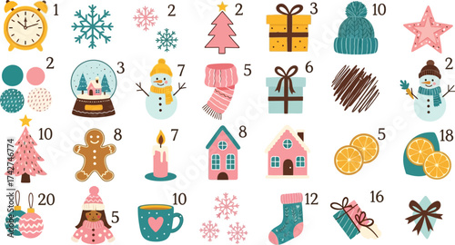 Winter christmas holiday season festive celebration elements design