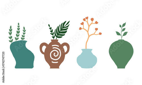 decorative flower vase vector set