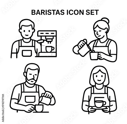 Vector Baristas icon set featuring male and female coffee makers