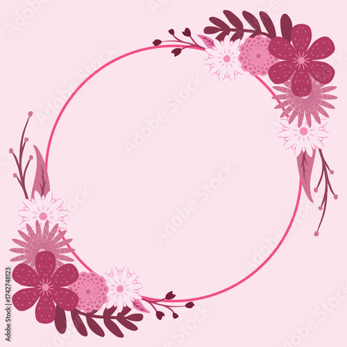pink floral frame with round shape