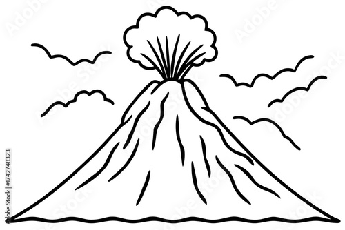 Minimal Line Art Volcano Eruption Vector Illustration on White Background