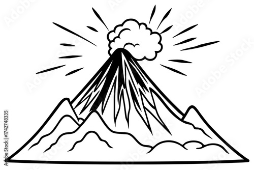 Minimal Line Art Volcano Eruption Vector Illustration on White Background