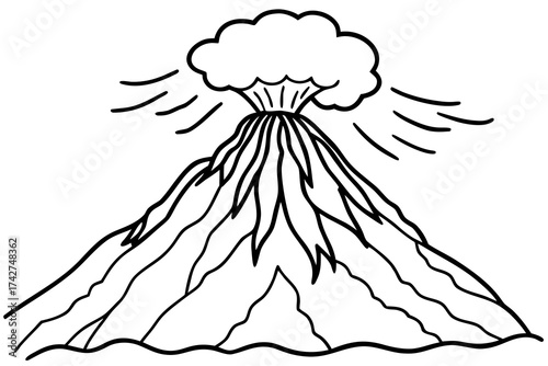 Minimal Line Art Volcano Eruption Vector Illustration on White Background