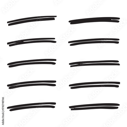 Collection of Hand Drawn Marker Lines for Text Highlighting and Underlining or Emphasis, Various Styles and Arrangements on White Background