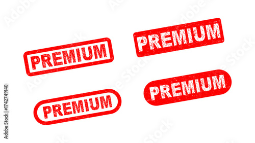 Red Premium stamps in various grunge styles, symbolizing high-quality, exclusive, top-tier products, services, or memberships for elite users.