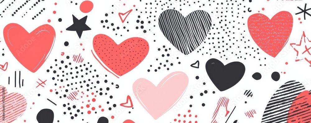 Fototapeta premium Romantic Valentine's Day Pattern Featuring Hearts and Decorative Elements