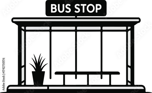 Bus stop shelter with seating and plant waiting area for public transportation passengers