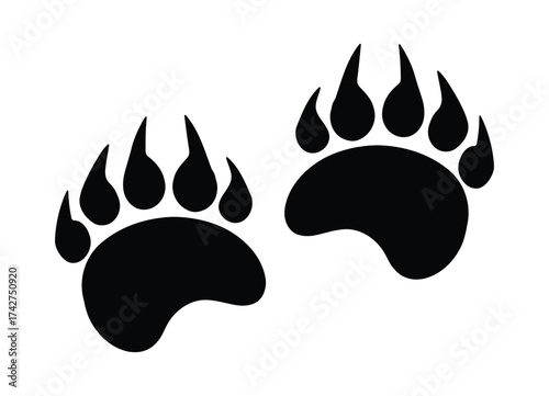 Bear tracks icon, predatory clawed animal paw print