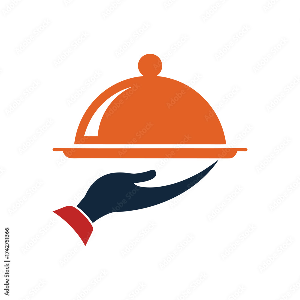 Fototapeta premium Elegant serving tray with dome lid held by hand vector illustration