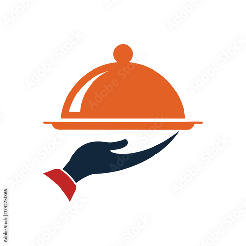 Elegant serving tray with dome lid held by hand vector illustration