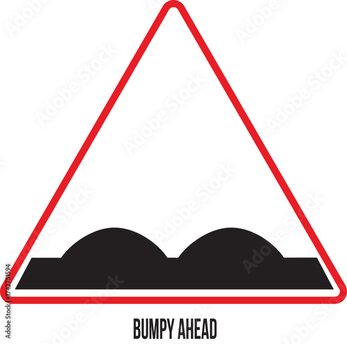 Bumpy Ahead Hazard Red Triangle Road Sign – Warning Symbol for Uneven Road Surface, Traffic Safety Vector Illustration
