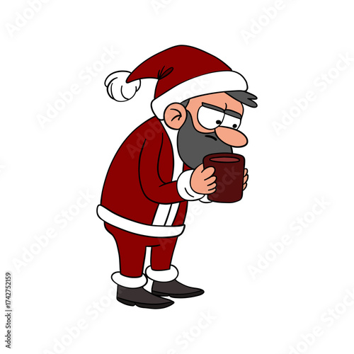 Sad bad tired and angry Santa Claus drinking after the busy holiday season