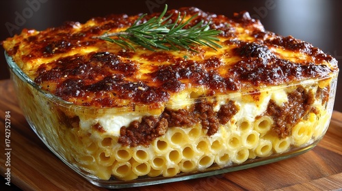 A Delicious Baked Pastitsio Dish with a Golden Crust