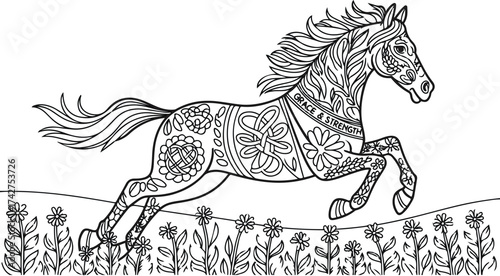 Black vector silhouette illustration of a running horse and foal, ideal for equestrian or farm designs