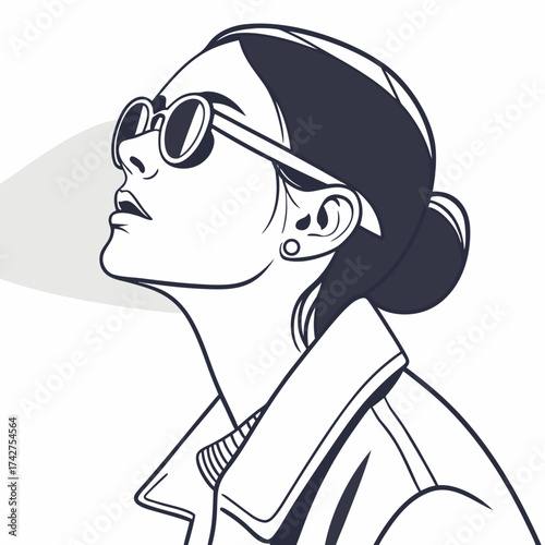 Stylish woman with sunglasses looking up