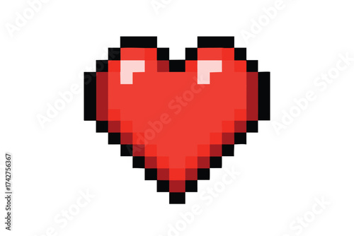 Red heart pixel art icon. game health bar element for user interface. simple digital art illustration isolated on white background.