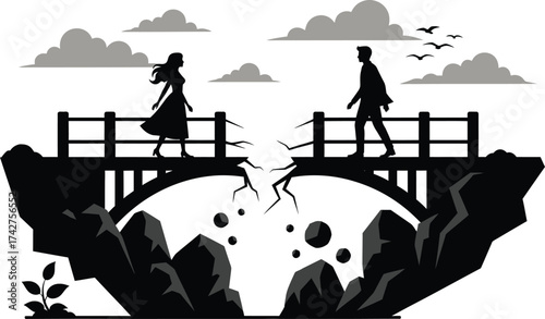 Relationship broken bridge concept divorce separation silhouette