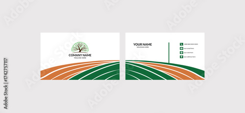 Clean Green Farming Business Card  Organic Agricultural Template with Modern Rural Field Design and Eco Brand Identity
