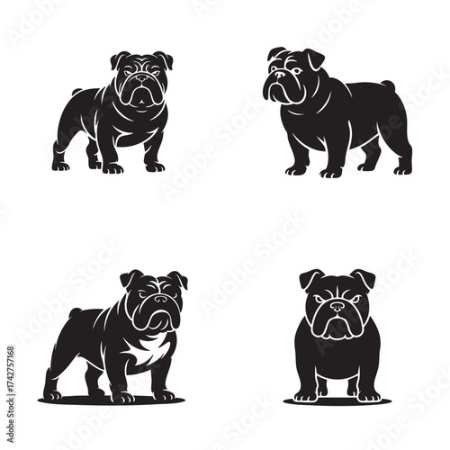 Bulldog Silhouette Set Four Dog Mascots for Strength and Loyalty