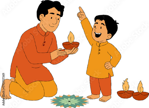 happy father and son celebrating Diwali.