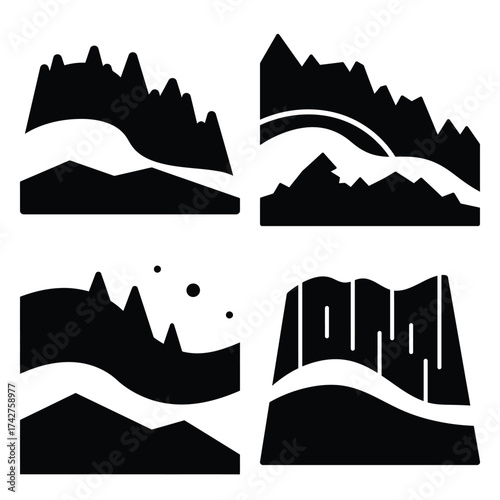 aurora borealis silhouette vector icon bundle