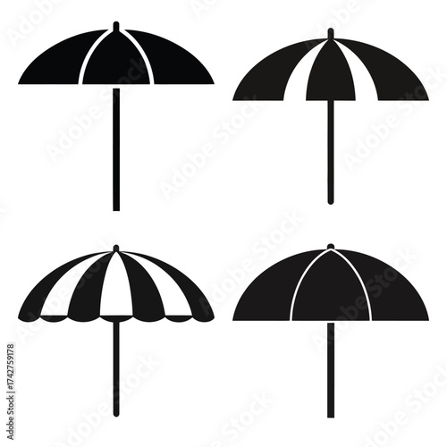 beach umbrella silhouette vector icon bundle