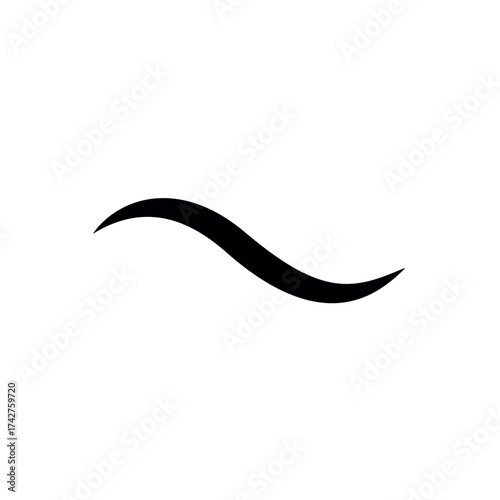 Bold black wavy line icon vector, commonly known as a tilde or swash, symbolizing approximation, flow, smoothness, water, or an abstract elegant curve in a simple graphic.