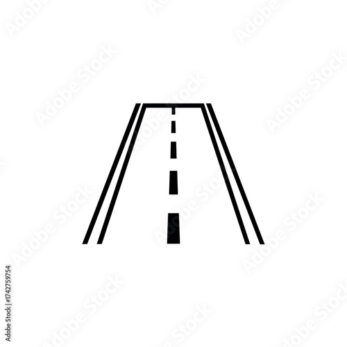 Simple outline icon of a straight road or highway receding into the distance with a dashed center line, symbolizing travel, journey, transportation, direction, and future path in a minimalist vector d