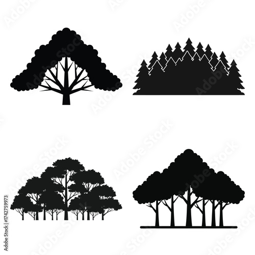 forest canopy silhouette vector icon bundle