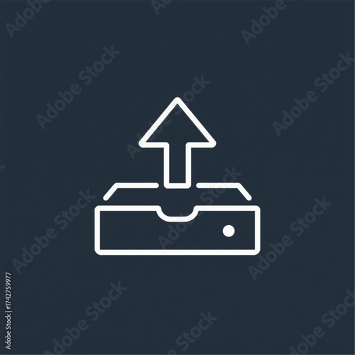 Clean vector illustration of an upload box icon with arrow for digital data transfer