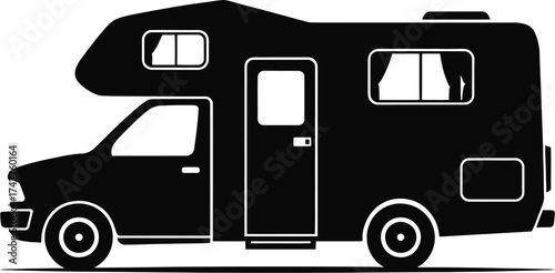 Find your adventure with this silhouette of a classic recreational vehicle rv
