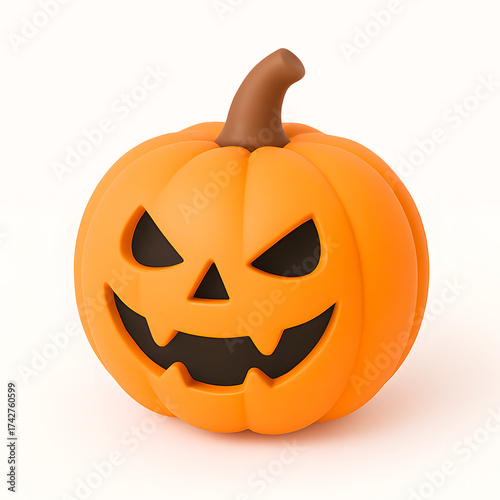 3D Halloween pumpkin with carved spooky face, perfect for festive designs, autumn decoration, and party concepts.