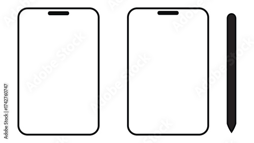Two smartphone outline isolated on white background mockup miobile and pen