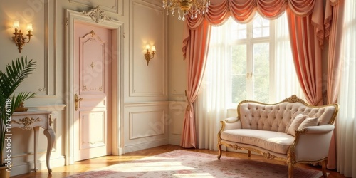 Wallpaper Mural Elegant blush pink interior with ornate gold detailing and sheer curtains Torontodigital.ca