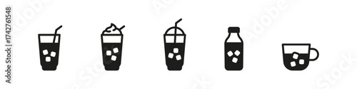 Iced drinks in filled style. Refreshing beverage vector graphics
