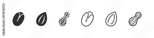 Nuts and seeds in outline and filled style. Healthy food vector elements