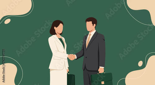 Business Partnership Handshake Two Professionals Conclude a Deal with Briefcases and a Symbolic Agreement