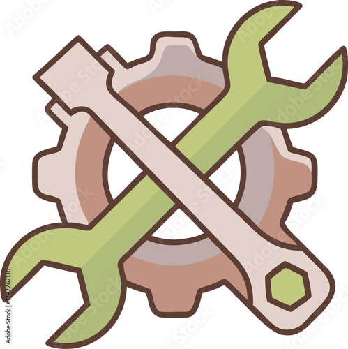 Crossed wrenches and gear icon symbolizing repair service and mechanical engineering
