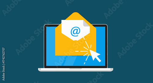 Email Marketing Concept with Laptop and Mouse Cursor Illustration