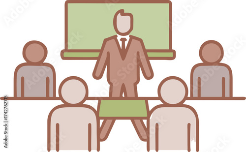 Business meeting presentation teacher instructing students in classroom session