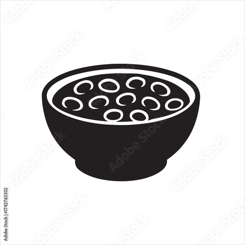 Baked Beans Silhouette Icon – Black Vector Bowl Illustration on White Background