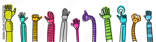 Vector collection of hand-drawn robot hands in doodle style