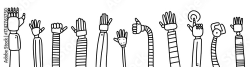 Vector collection of hand-drawn robot hands in doodle style