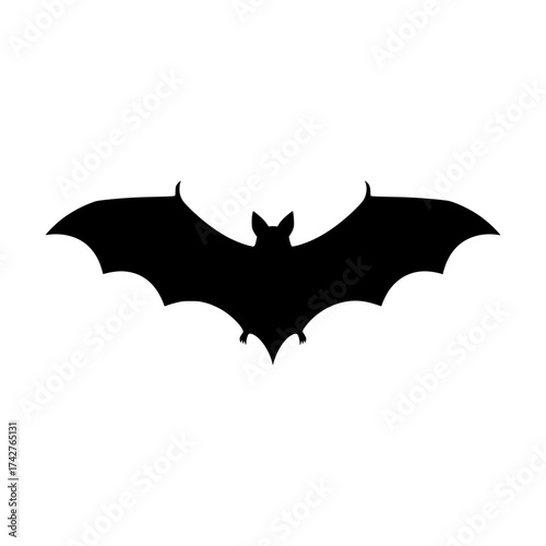 Black bat silhouette flying isolated on white background ideal for Halloween designs and spooky illustrations