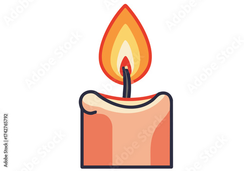 A simple, elegant illustration of a lit candle, radiating warmth and hope. Clean lines and a soft color palette create a calming and inviting visual. Perfect for conveying positivity and serenity.
